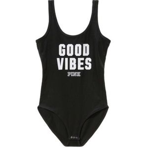 VS PINK 'good vibes' black bodysuit
